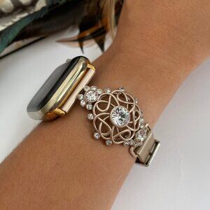 Diamond Gold Leather Watch Band for Apple Watch 49-38mm, Series 9-1 Ultra, (NEW)